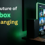 Modern Xbox gaming setup with console, controller, and screen showing game library, highlighting the future changes in Xbox platform.
